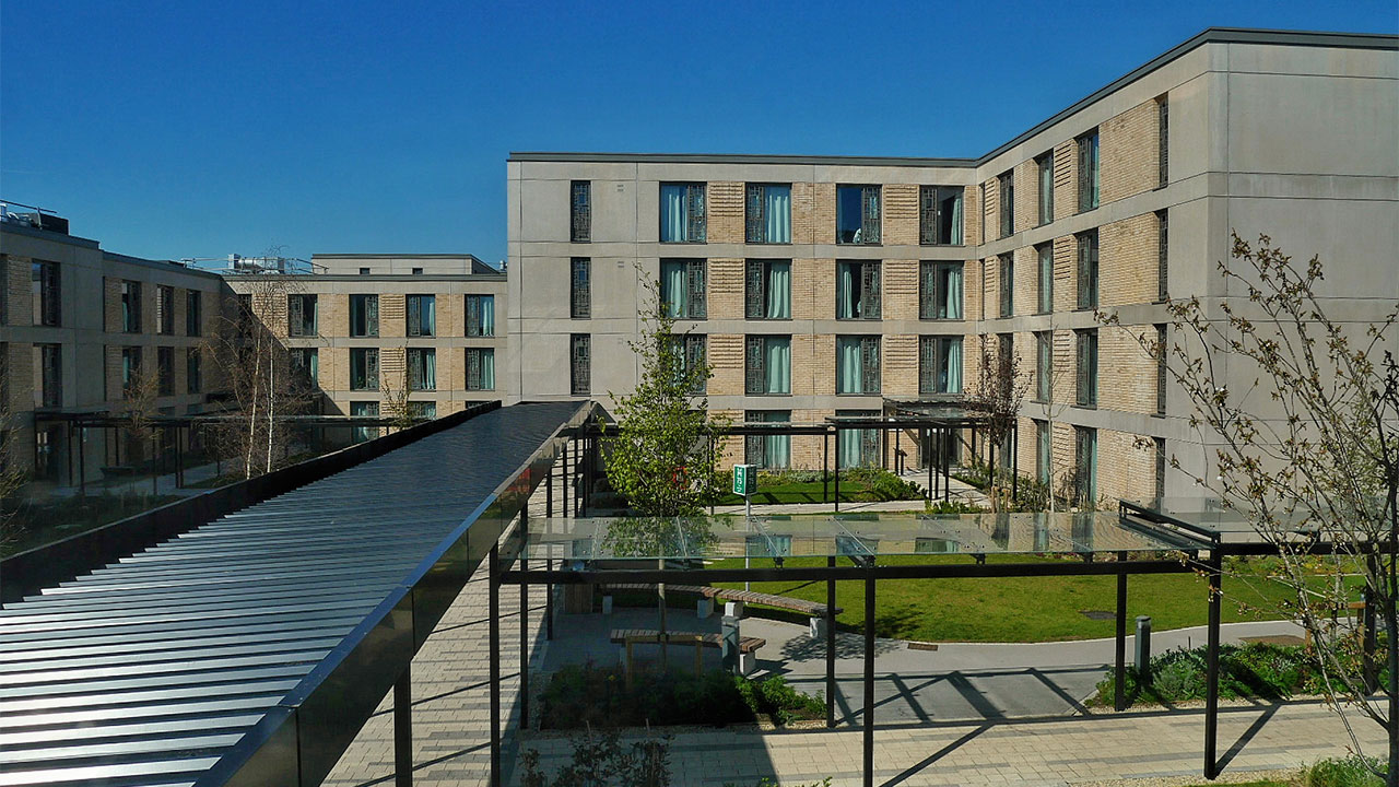 Image of the University of York campus in the sunshine