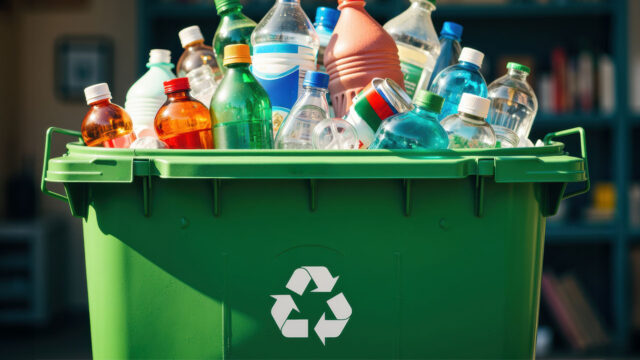 Plastic bottles in recycling bins