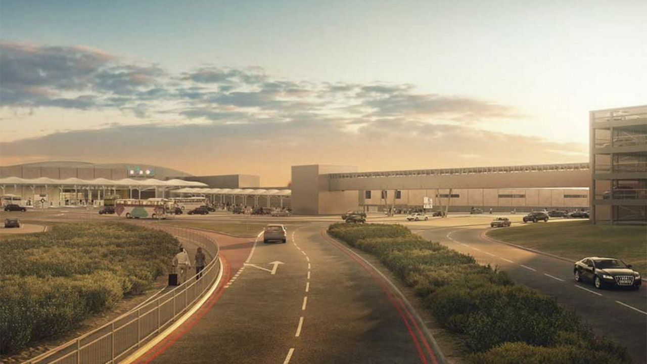 Wide view of road approach to London Luton airport