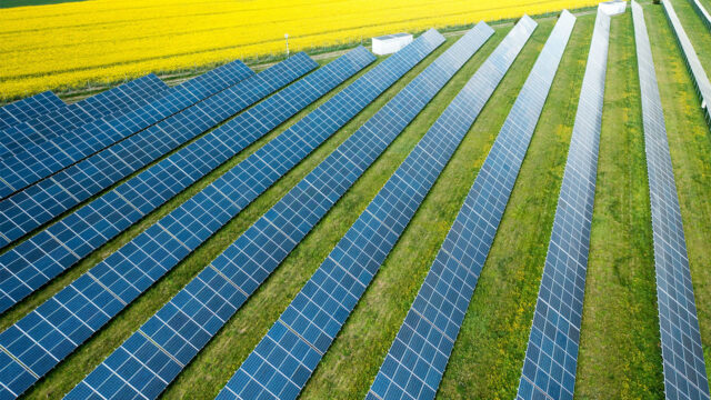 Aerial photograph of a solar farm