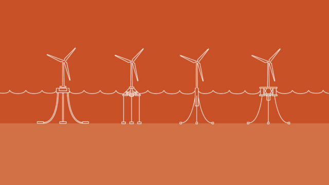 Illustration of different types of foundation for floating offshore wind