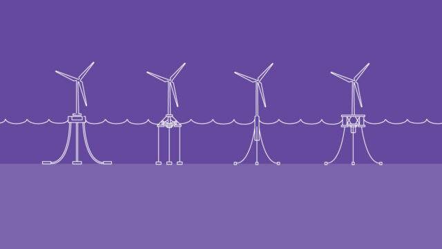 Illustration of different types of foundation for floating offshore wind turbines