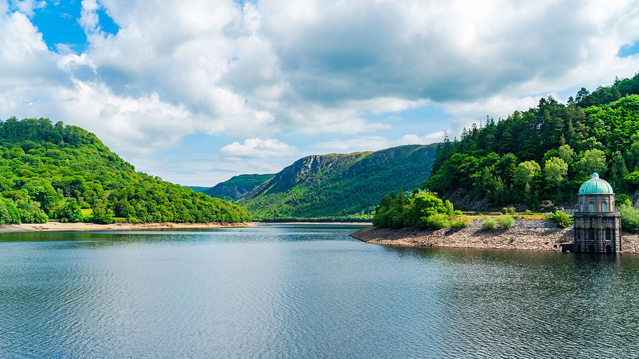 A view of the Elan Valley Reservoir in Wales