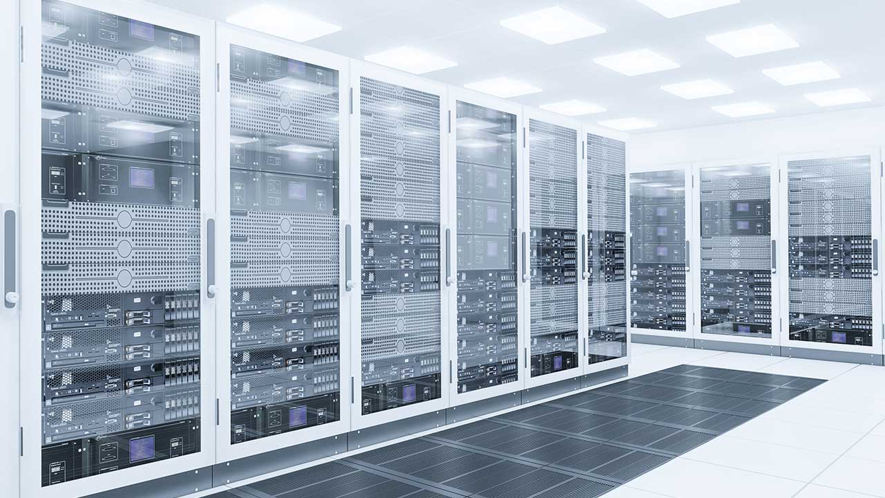 A large room filled with multiple server racks, illustrating an advanced data center setup
