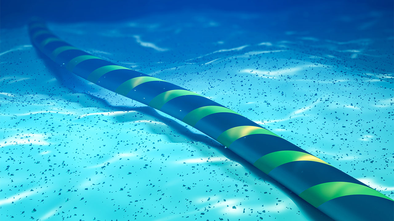 3D rendering of subsea internet communication cable on the seabed