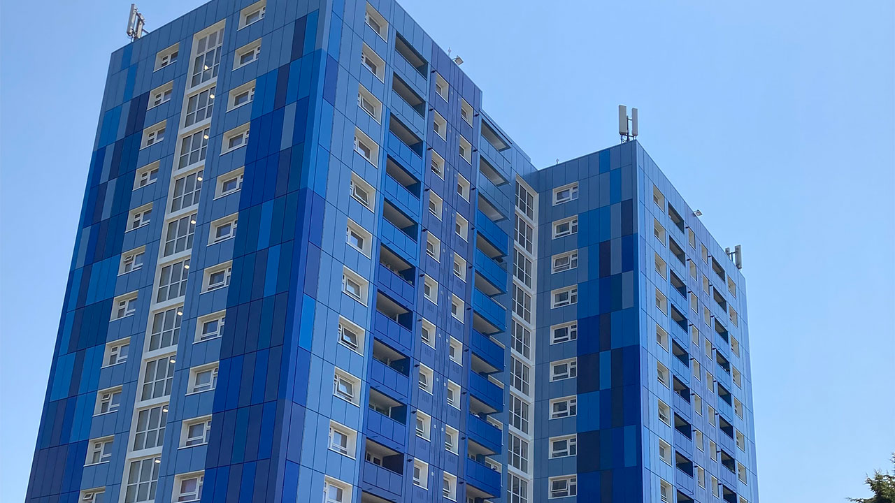 An outise view of a modern block of flats
