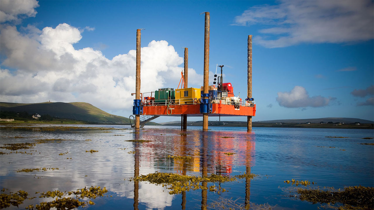Photograph of a gas drilling pipeline in a coastal area