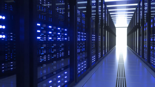 Data center computer racks in network server room