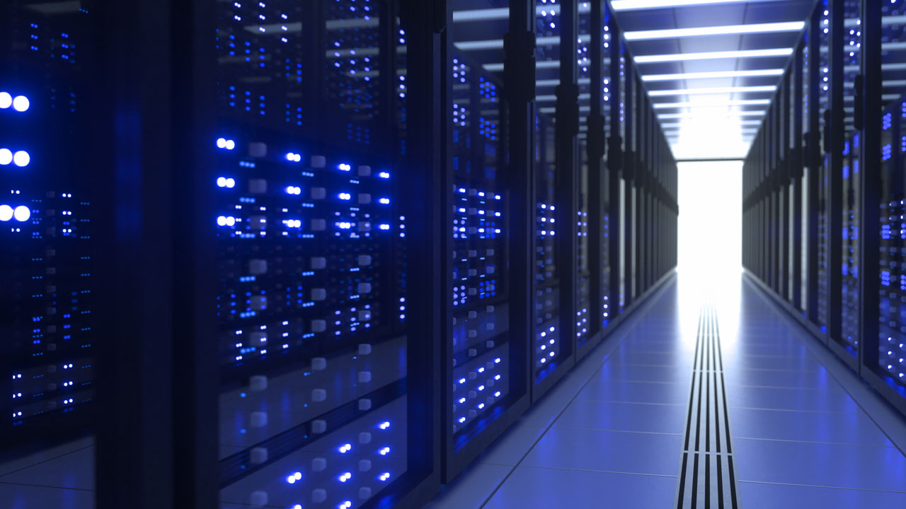 Data center computer racks in network server room