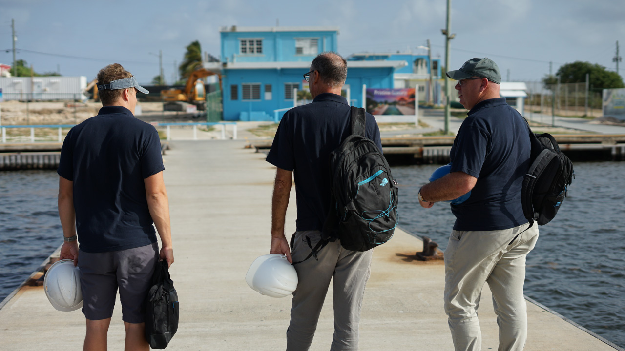 Tetra Tech employees arrive on dock on the Island of Anguilla