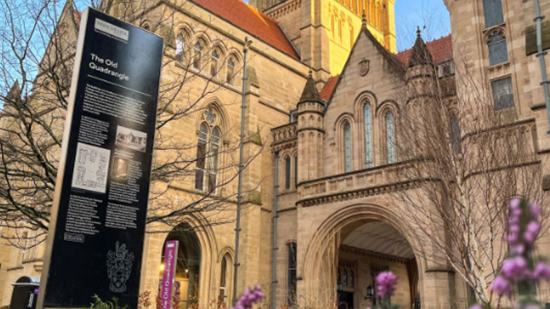 Gothic buildings surrounding the historic Old Quadrangle at the University of Manchester