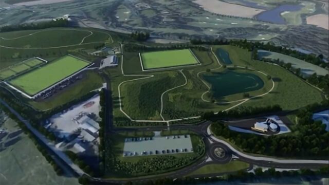 Aerial render of a green space and park