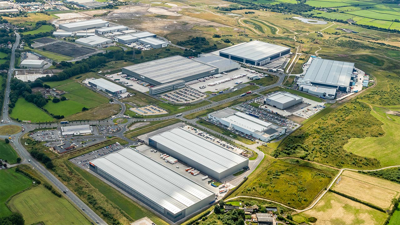 Aerial photograph looking down at Logistics North and warehouses