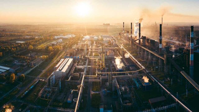 Aerial image looking down at an industrial estate