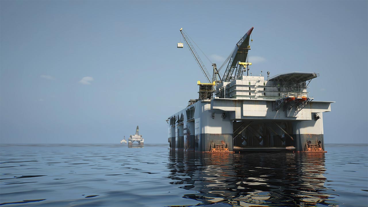 View of an oil rig at sea