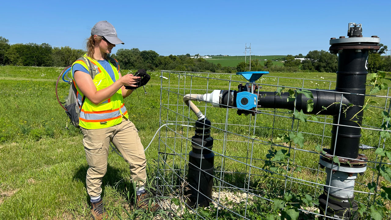 Tetra Tech field staff adjusting a landfill gas well