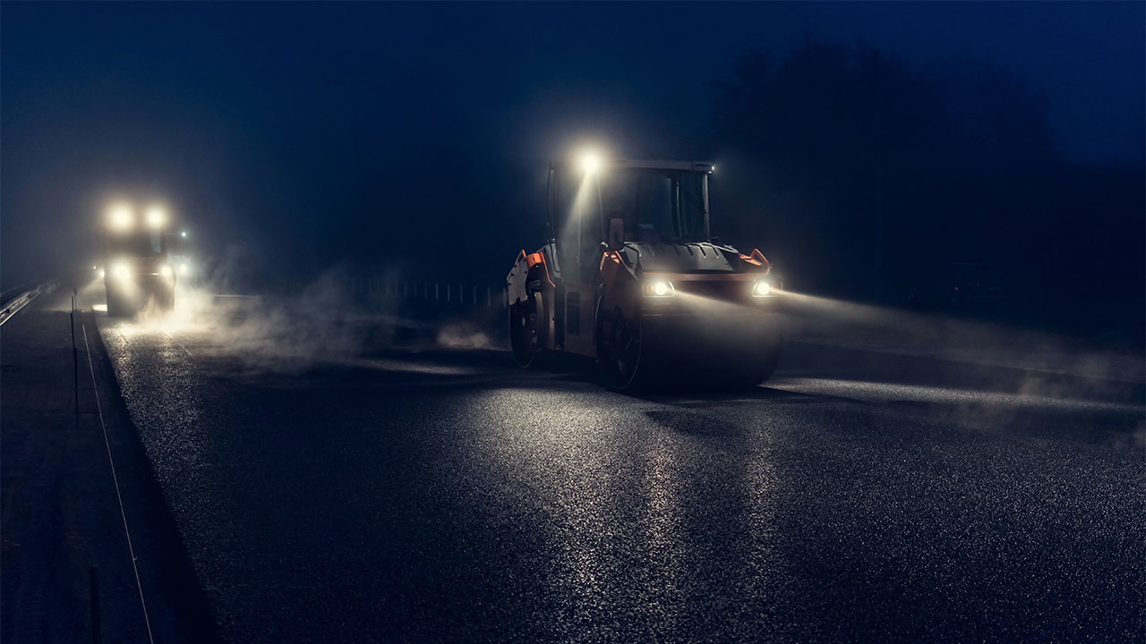 Heavy machinery working at night