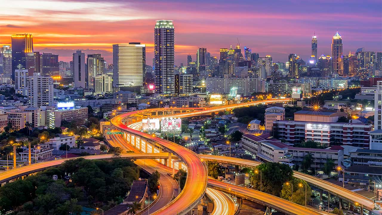 View of Bangkok city with expressways
