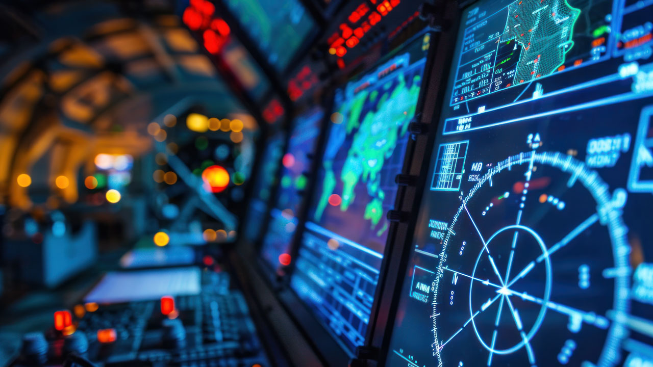 Close up of defense control monitors