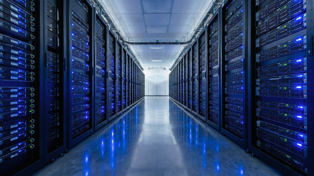 Aisle of servers in a data center