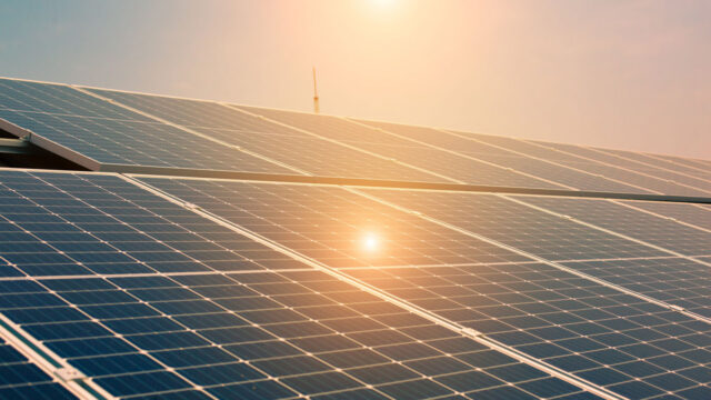Solar panels with sunlight reflection
