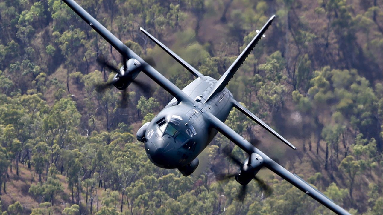 Royal Australian Air Force C-27J Spartan Battlefield Airlifter flying over bushland