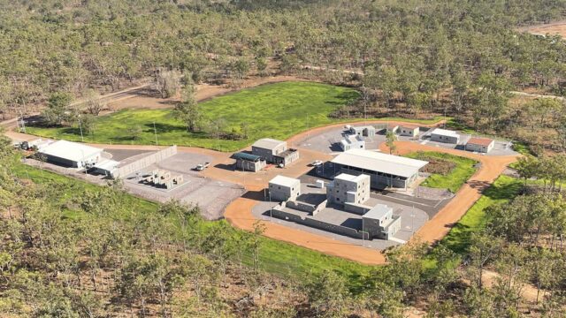 Aerial view of remote Defence training grounds amid Northern Territory countryside