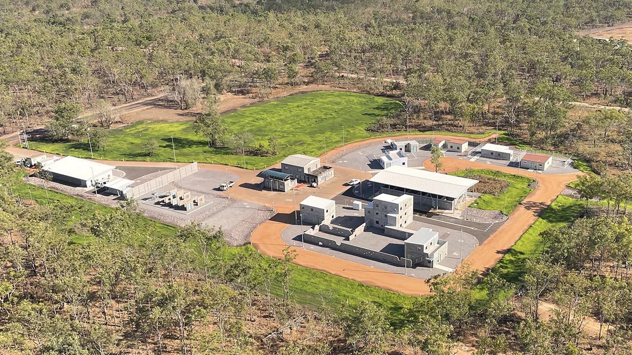 Aerial view of remote Defence training grounds amid Northern Territory countryside